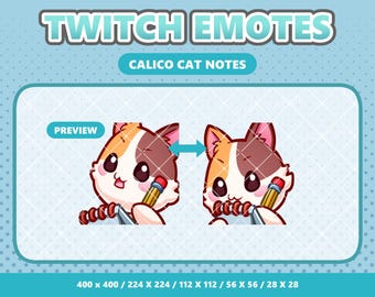 Animated Calico Cat Notes Emote, Kawaii Twitch Emote, Cute Discord Emoji, Cat Streamer Asset, Instant Download
