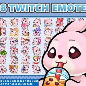 Lot de 48 emotes Mega Lapin rose Kawaii - Twitch | Discorde | YouTube | Streamer | Mignon | Numérique
