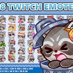 Lot de 48 émoticônes Petit raton laveur Kawaii - Twitch | Discorde | YouTube | Streamer | Mignon | Numérique