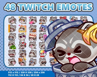 Mega 48 Emote Bundle Little Raccoon Kawaii - Twitch | Discord | YouTube | Streamer | Cute | Digital