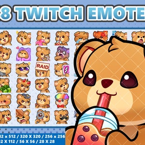 Lot de 48 emotes Mega Ours brun Kawaii - Twitch | Discorde | YouTube | Streamer | Mignon | Numérique