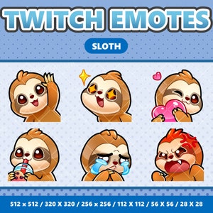 Little Sloth Kawaii Emotes Pack 1 - Twitch | Discord | YouTube | Streamer | Cute | Digital