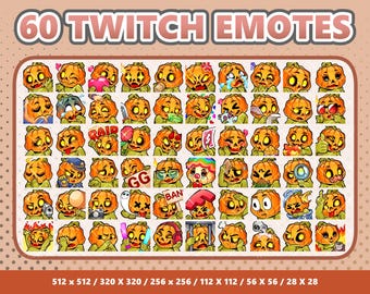 60 Halloween Pumpkin Emote Bundle, Kawaii Static Twitch Emotes, Cute Discord Emojis, Spooky VTuber Stream Assets, Instant Download