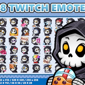 Mega 48 Emote Bundle Grim Reaper Halloween Kawaii - Twitch | Discord | YouTube | Streamer | Cute | Digital