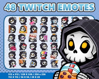 Mega 48 Emote Bundle Grim Reaper Halloween Kawaii - Twitch | Discord | YouTube | Streamer | Cute | Digital