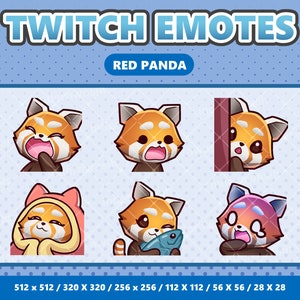 Pack 2 de emoticones kawaii de panda rojo - Twitch / Discord / YouTube / Streamer / Lindo / Digital