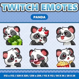 Paquete de 5 emoticones de Panda Kawaii: Twitch, Discord, YouTube, Streamer, Lindo, Digital