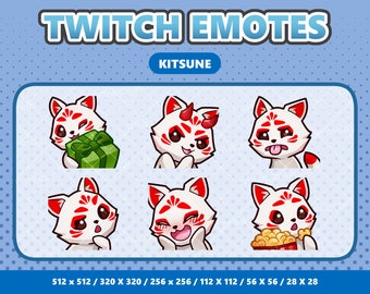 Kitsune Kawaii Emotes Pack 5, Twitch Emotes, Cute Fox Discord Emoji Set, Streamer Asset Bundle, Digital Download
