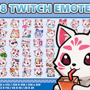 Lot de 48 émoticônes roses kitsune kawaii - Twitch | Discorde | YouTube | Streamer | Mignon | Numérique