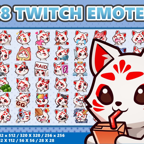 Mega 48 Emote Bundle Kitsune Kawaii - Twitch | Discord | YouTube | Streamer | Cute | Digital