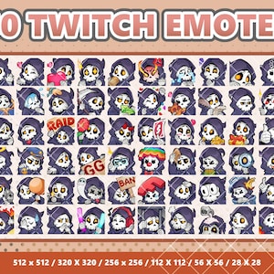 60 Grim Reaper Emote Bundle, Static Twitch Emotes, Gothic Discord Emoji Pack, Dark VTuber Stream Assets, Halloween Emote, Instant Download image 2