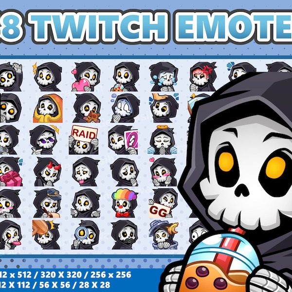 Mega 48 Emote Bundle Grim Reaper Halloween Kawaii - Twitch / Discord / YouTube / Streamer / Lindo / Digital