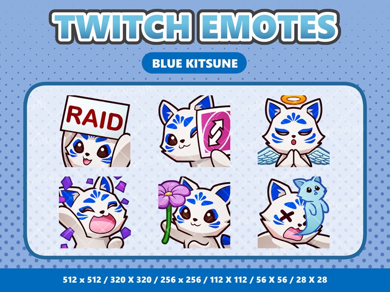 Blue Kitsune Kawaii Emotes Pack 4, Twitch Emotes, Cute Fox Discord ...
