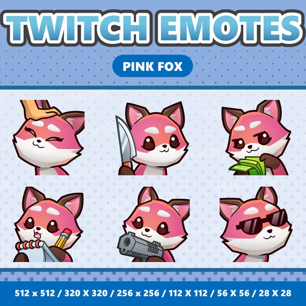 Pink Fox Kawaii Emotes Pack 3 - Twitch | Discord | YouTube | Streamer | Cute | Digital