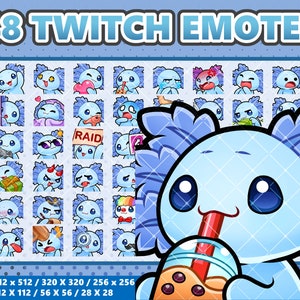 Mega 48 Emote Bundle Little Blue Axolotl Kawaii - Twitch | Discord | YouTube | Streamer | Cute | Digital