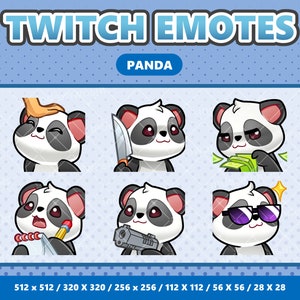 Paquete de 3 emoticones de Panda Kawaii: Twitch, Discord, YouTube, Streamer, Lindo, Digital