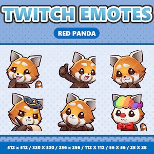 Paquete de 6 emoticones kawaii de panda rojo: Twitch, Discord, YouTube, Streamer, Lindo, Digital