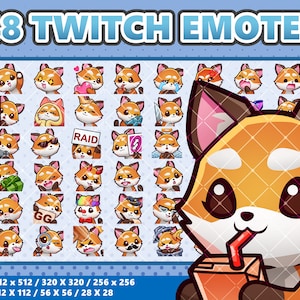 Mega 48 Emote Bundle Kleiner Fuchs Kawaii - Twitch | Discord | YouTube | Luftschlangen | Niedlich | Digital
