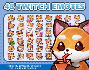Mega 48 Emote Bundle Little Fox Kawaii - Twitch | Discord | YouTube | Streamer | Cute | Digital