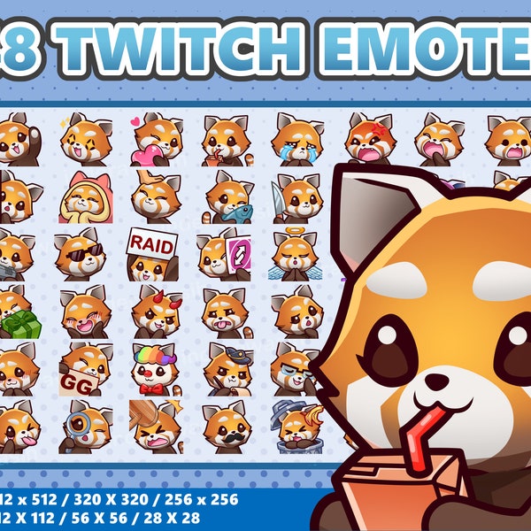 Mega 48 Emote Bundle Roter Panda Kawaii - Twitch | Discord | YouTube | Luftschlangen | Niedlich | Digital