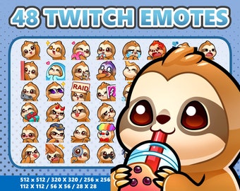 Mega 48 Emote Bundle Little Sloth Kawaii - Twitch | Discord | YouTube | Streamer | Cute | Digital