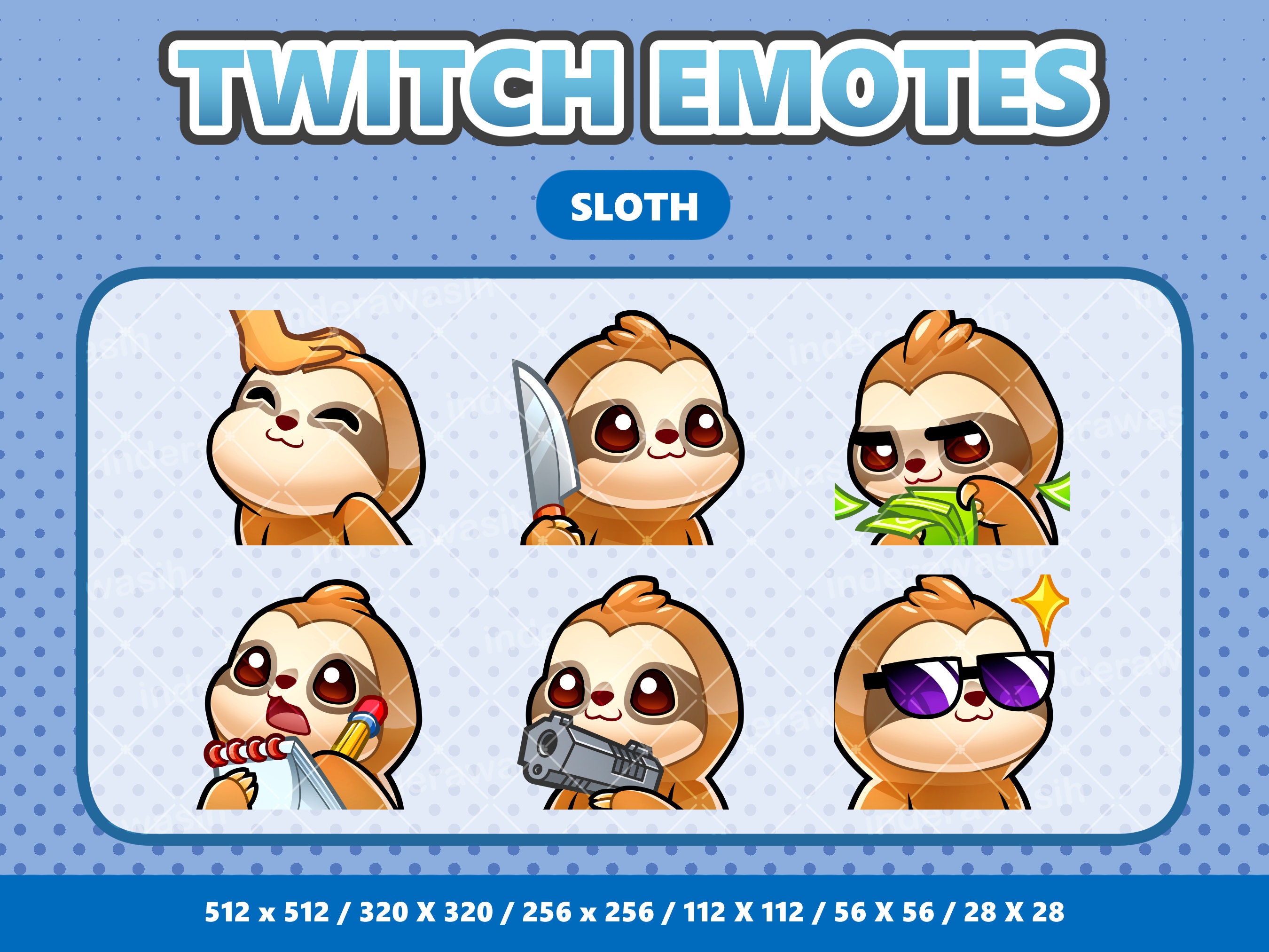 Little Sloth Kawaii Emotes Pack 3 - Twitch | Discord | YouTube | Streamer | Cute | Digital