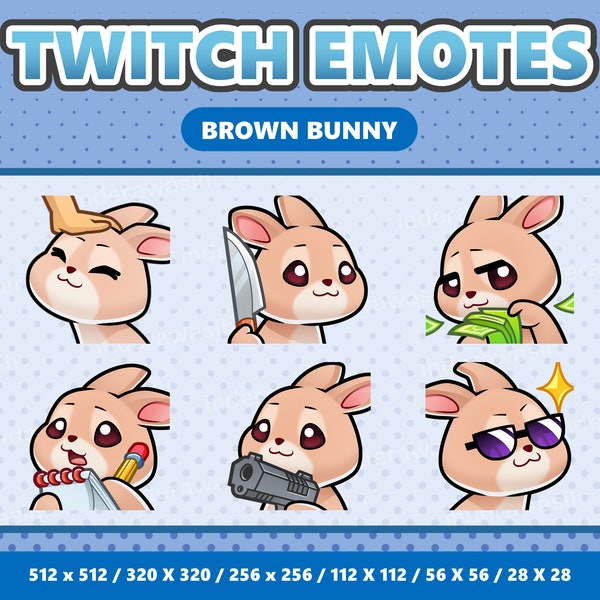 Brown Bunny Kawaii Emotes Pack 3 - Twitch | Discord | YouTube | Streamer | Cute | Digital