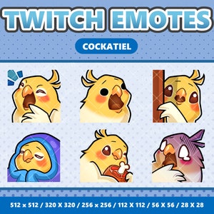 Cockatiel Bird Kawaii Emotes Pack 2 - Twitch | Discord | YouTube | Streamer | Cute | Digital