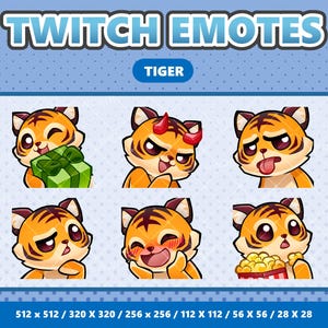 Tiger Kawaii Emotes Pack 5 - Twitch | Discord | YouTube | Streamer | Cute | Digital