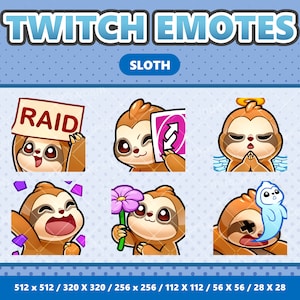 Little Sloth Kawaii Emotes Pack 4 - Twitch | Discord | YouTube | Streamer | Cute | Digital