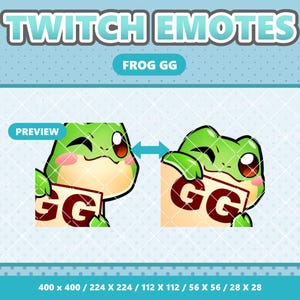 Animerad liten groda GG-emoji, kawaii Twitch-emoji, söt Discord-emoji, grodastreamer-tillgång, omedelbar nedladdning