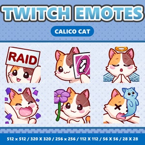 Calico Cat Kawaii Emotes Pack 4 - Twitch / Discord / YouTube / Streamer / Lindo / Digital
