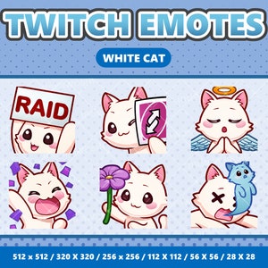 White Cat Kawaii Emotes Pack 4 - Twitch | Discord | YouTube | Streamer | Cute | Digital