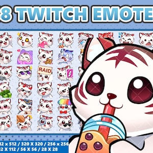 Mega 48 Emote Bundle White Tiger Kawaii - Twitch | Discord | YouTube | Streamer | Cute | Digital