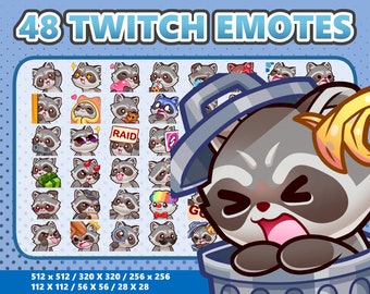 Mega 48 Emote Bundle Little Raccoon Kawaii - Twitch | Discord | YouTube | Streamer | Cute | Digital