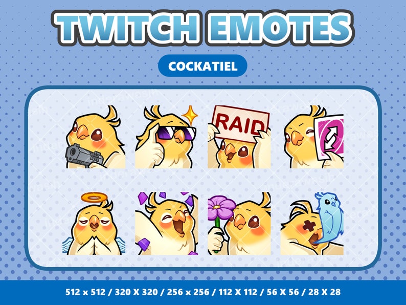 48 Cockatiel Emote Bundle, Static Twitch Emotes, Cute Discord Emoji ...