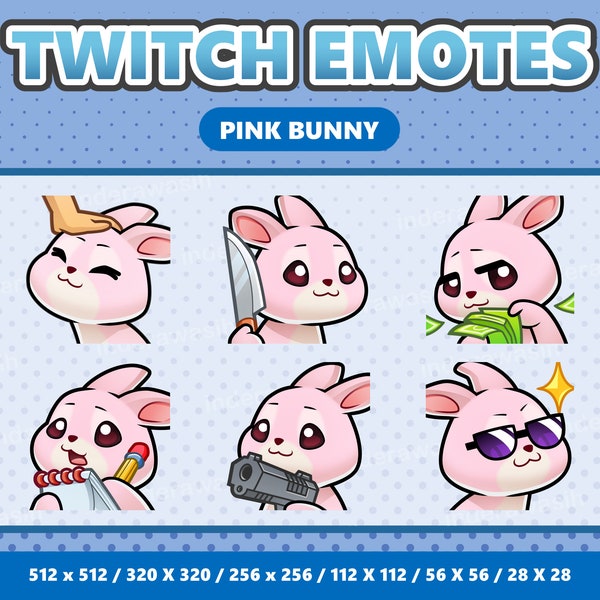 Pink Bunny Kawaii Emotes Pack 3 - Twitch | Discord | YouTube | Streamer | Cute | Digital