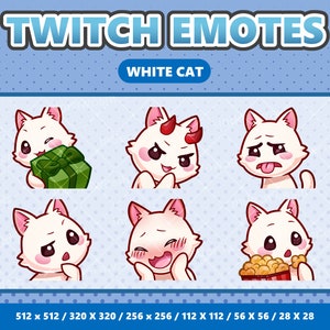 White Cat Kawaii Emotes Pack 5 - Twitch | Discord | YouTube | Streamer | Cute | Digital