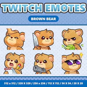 Zestaw emotikonów Kawaii Brown Bear 3 - Twitch | Discord | YouTube | Streamer | Uroczy | Cyfrowy