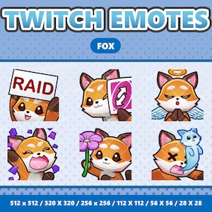 Pack de 4 émoticônes Kawaii Little Fox - Twitch | Discorde | YouTube | Streamer | Mignon | Numérique