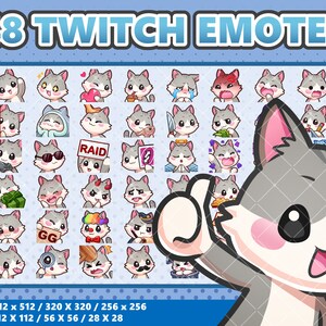 Mega 48 Emote Bundle Gray Tabby Cat Kawaii - Twitch | Discord | YouTube | Streamer | Cute | Digital