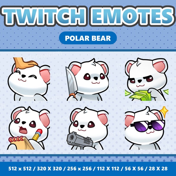 Polar Bear Kawaii Emotes Pack 3 - Twitch | Discord | YouTube | Streamer | Cute | Digital