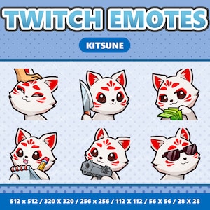 Pack 3 d'émoticônes Kawaii Kitsune - Twitch | Discorde | YouTube | Streamer | Mignon | Numérique