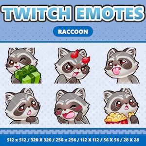 Mały szopek Kawaii Emotes Pack 5 - Twitch | Discord | YouTube | Streamer | Uroczy | Cyfrowy