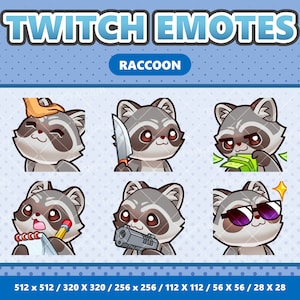 Pack de 3 émoticônes petit raton laveur kawaii - Twitch | Discorde | YouTube | Streamer | Mignon | Numérique