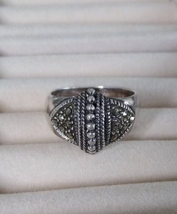 Vintage Marcasite Dome Band Ring, Antique Jewelry… - image 1