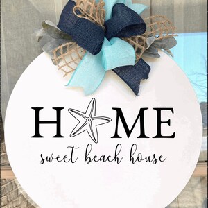 Home Sweet Beach House round door sign | Beach House Gift | Coastal Wall Decor | Front Door Decor | AirBnB Decor | Nautical Door Sign