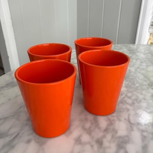 4 Bright Orange Ceramic Planters - Made in Germany - Medium-Small 5” tall x 4” wide