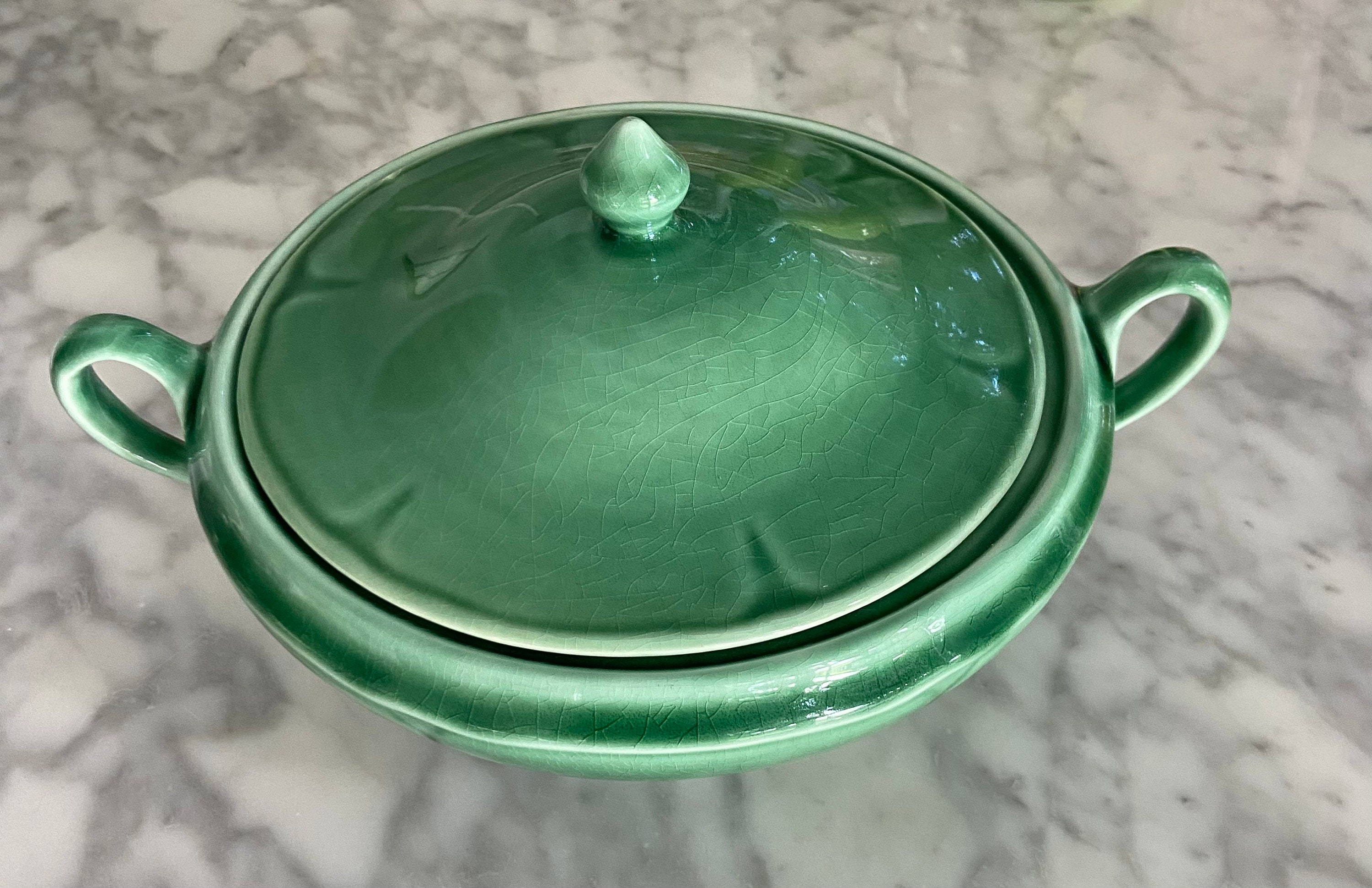 Vintage Green Ceramic Serving Dish With Lid Etsy