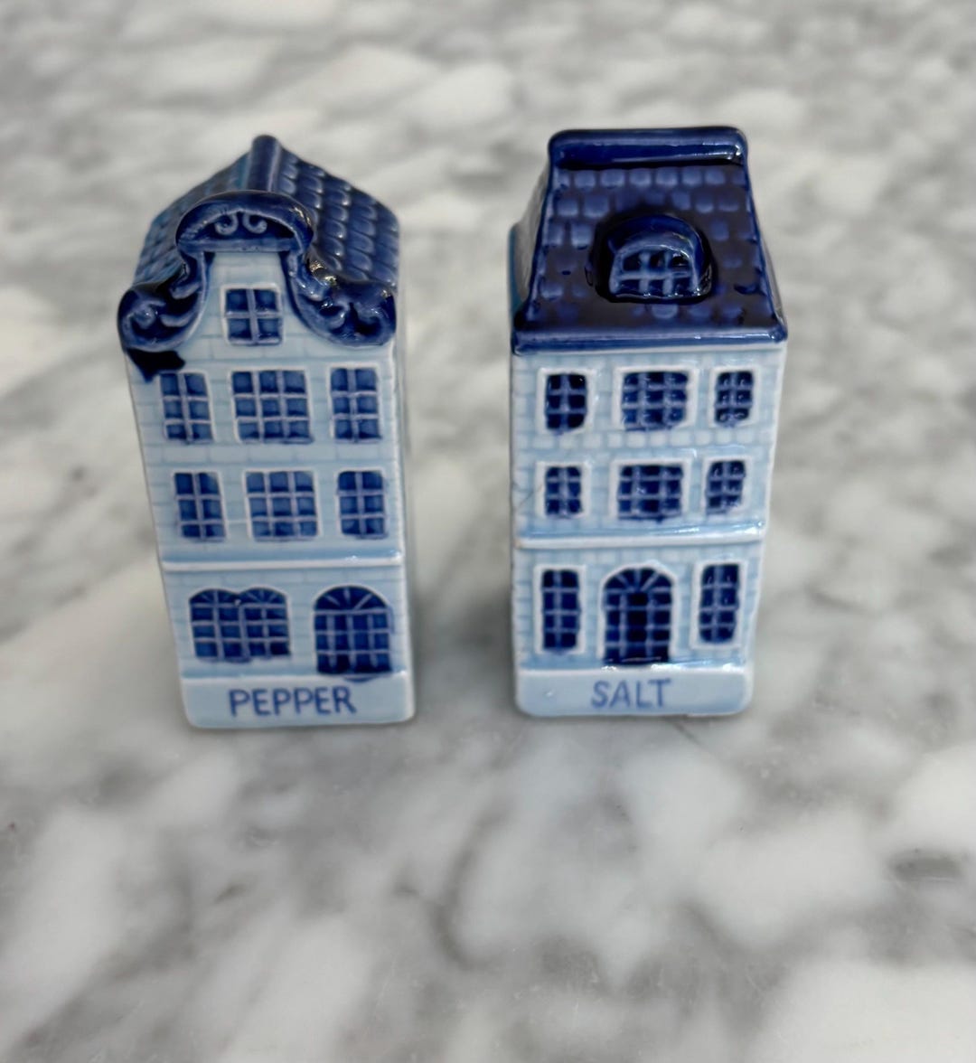 Delft Blue Hand Painted Row House Salt and Pepper Shakers / Vintage ...
